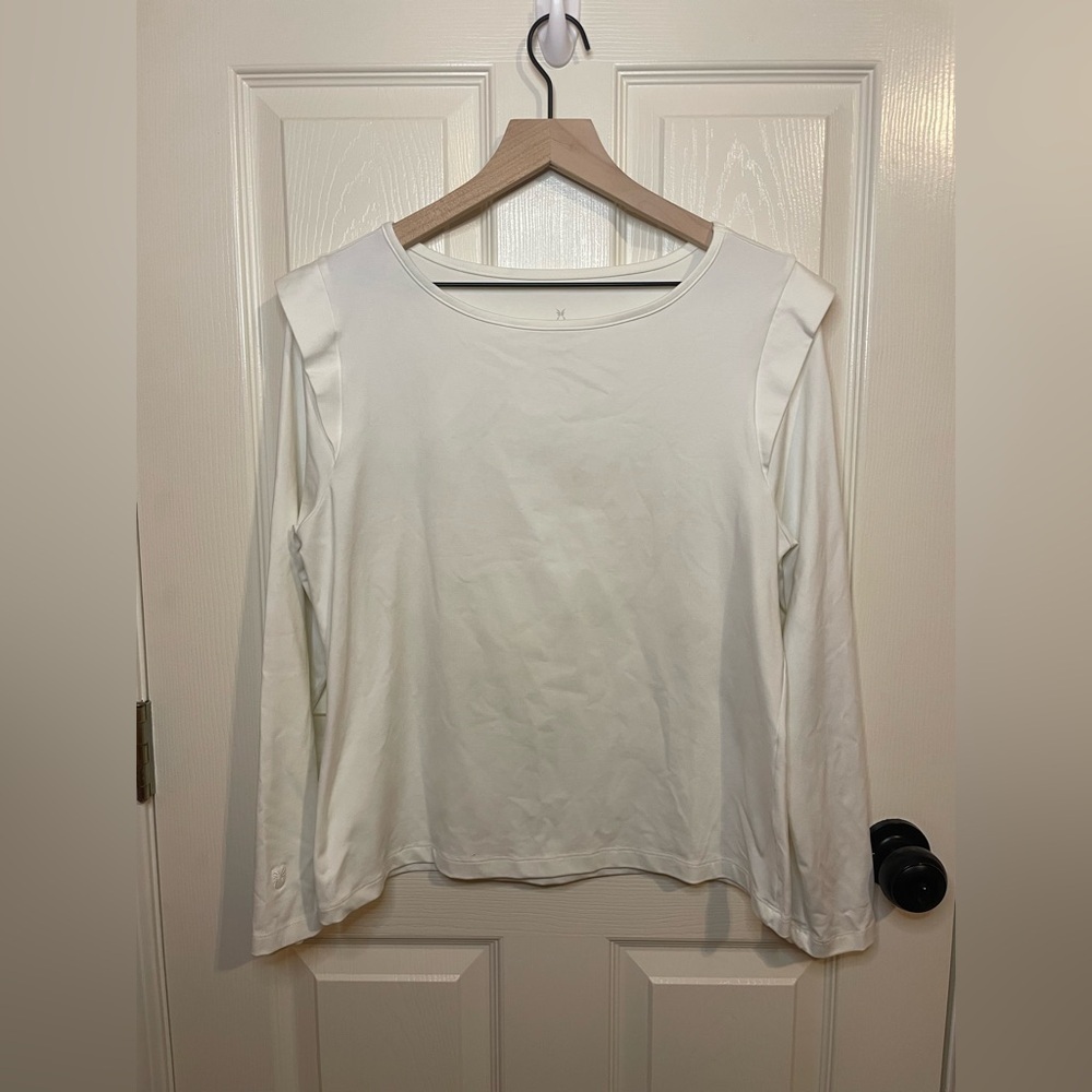 Dudley Stephens Ruffle Sleeve Stretchy Long Sleeve Size Large